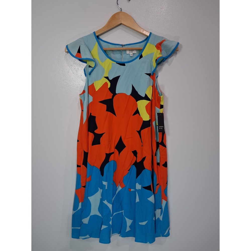 Crown & Ivy Women In the Groove Abstract Floral Flutter Sleeve Shift Dress S NWT